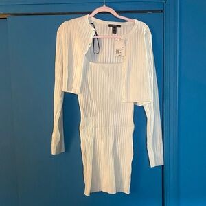 Forever 21 White Ribbed Cardigan Set